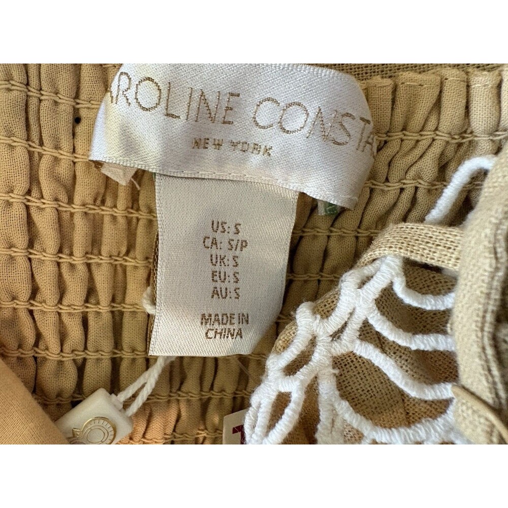 Caroline Constas women Golden Beige Embroidered Linen Long Maxi Dress size Small - Picture 8 of 9